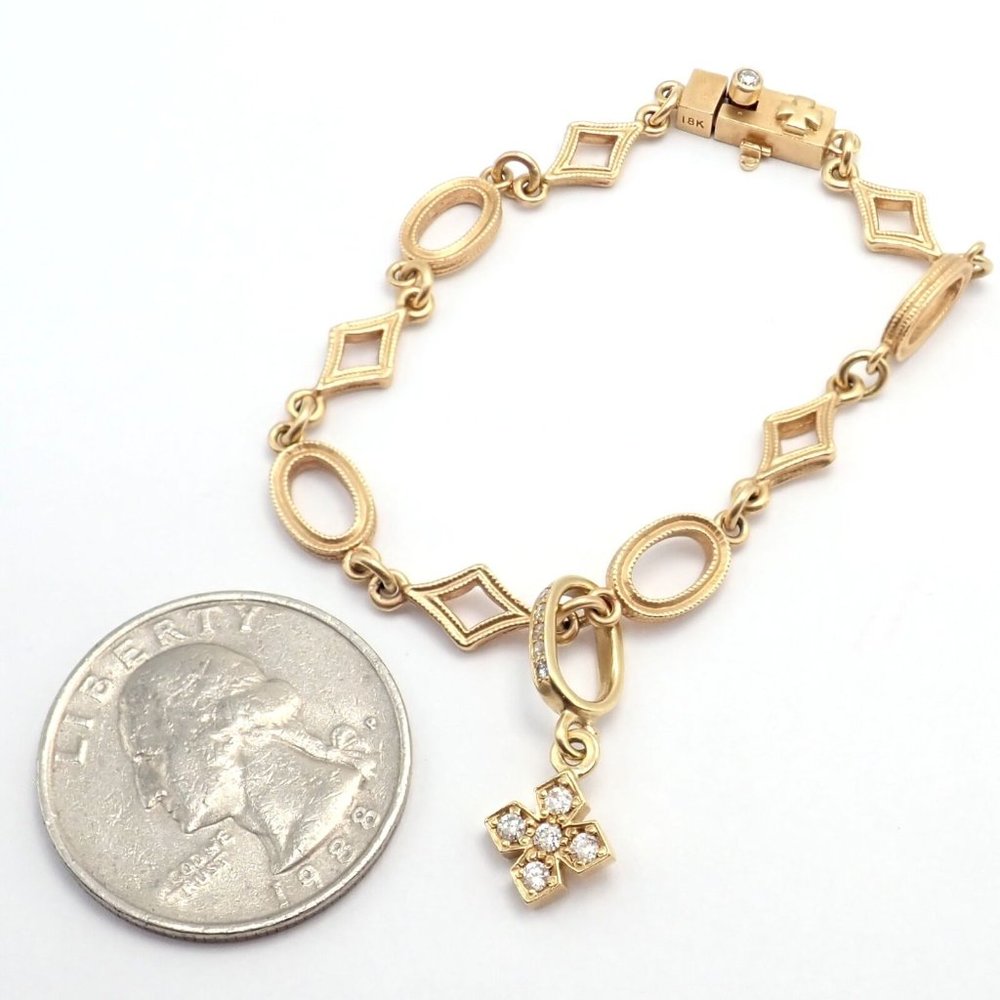 Rare Loree Rodkin 18k Yellow Gold Diamond Cross Bracelet - Picture 6 of 11